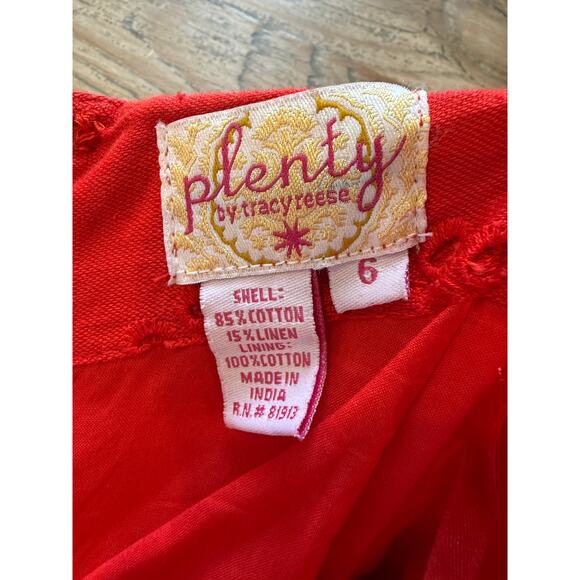 Plenty Tracy Reese Eyelet Strapless Dress Obi Belt Tomato Red 6 - Picture 6 of 7